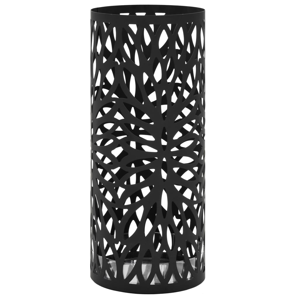 vidaXL Umbrella Stand Leaves Steel Black-0