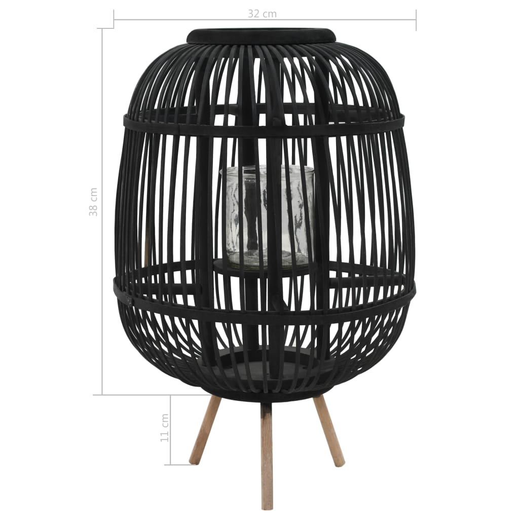 vidaXL Freestanding Candle Lantern Holder Bamboo Black-3