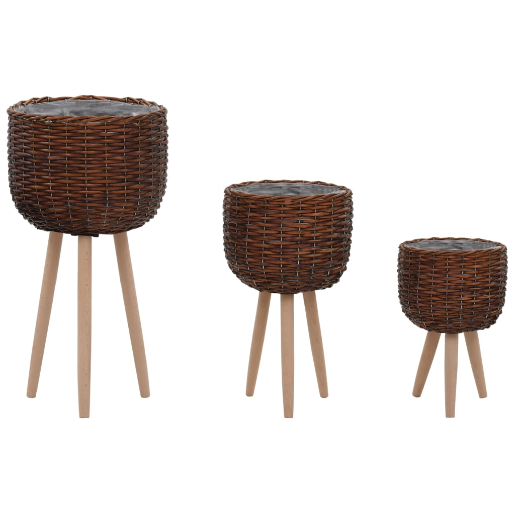 vidaXL Planter 3 pcs Wicker with PE Lining-0