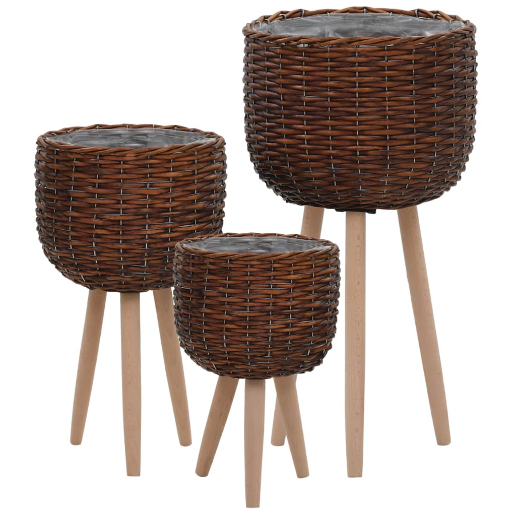 vidaXL Planter 3 pcs Wicker with PE Lining-1