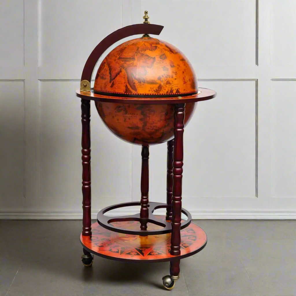 vidaXL Globe Bar Cart Globe Wine Bar Liquor Bar Cabinet Solid Eucalyptus Wood