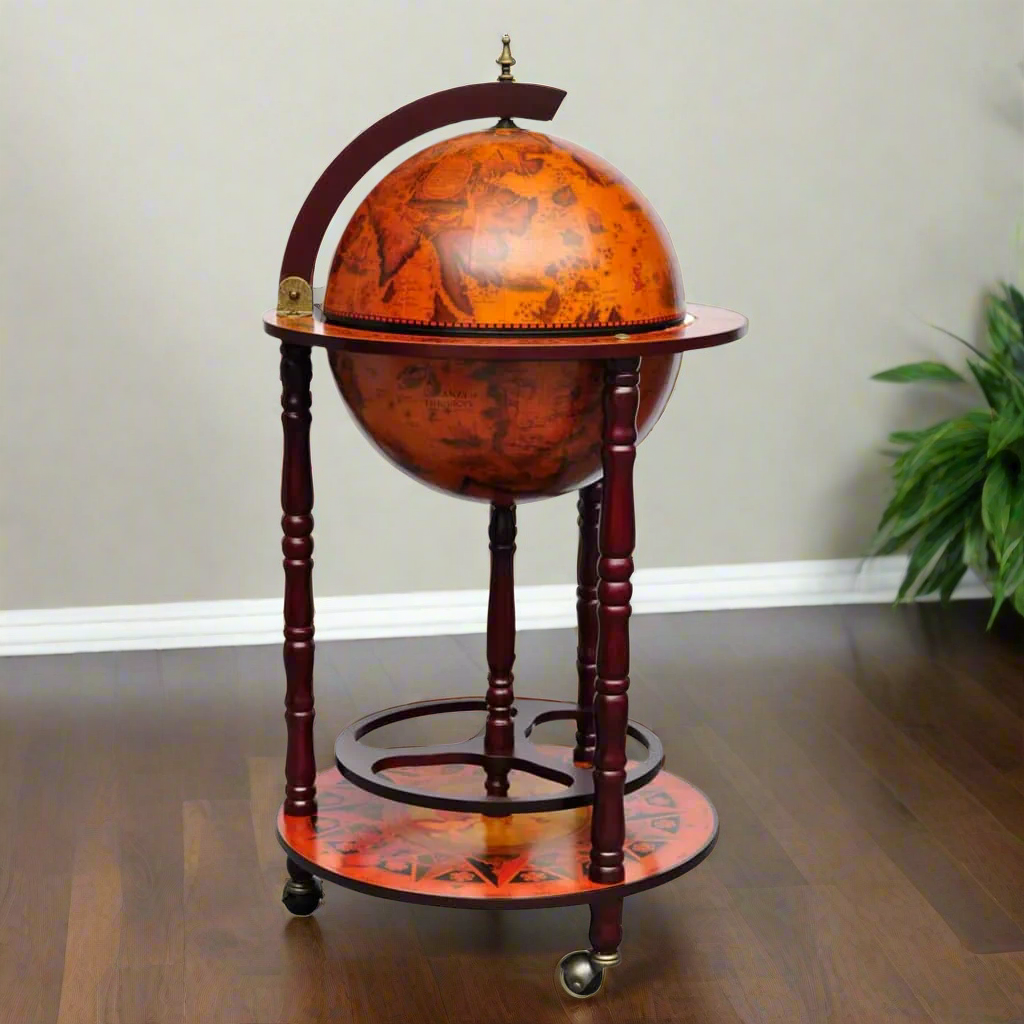 vidaXL Globe Bar Cart Globe Wine Bar Liquor Bar Cabinet Solid Eucalyptus Wood