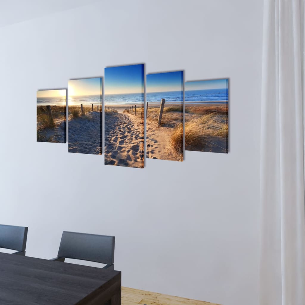 vidaXL Canvas Wall Print Set Sand Beach 79" x 39"-0