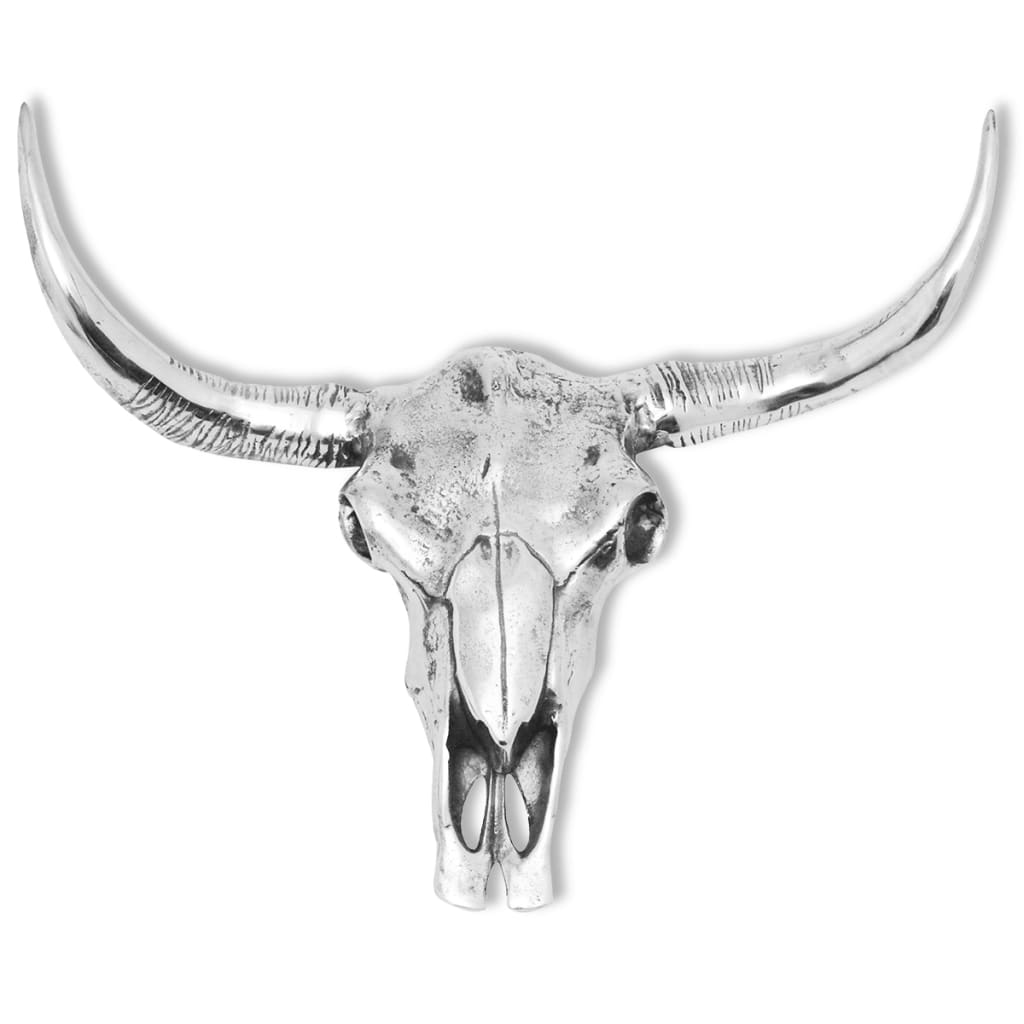 vidaXL Skull Head Decoration Wall-Mounted Aluminum Silver-0