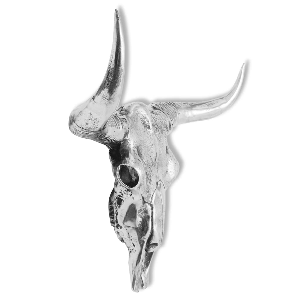 vidaXL Skull Head Decoration Wall-Mounted Aluminum Silver-3