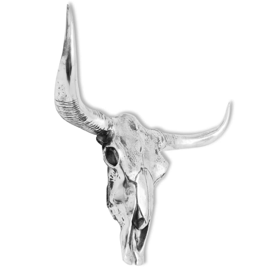 vidaXL Skull Head Decoration Wall-Mounted Aluminum Silver-4