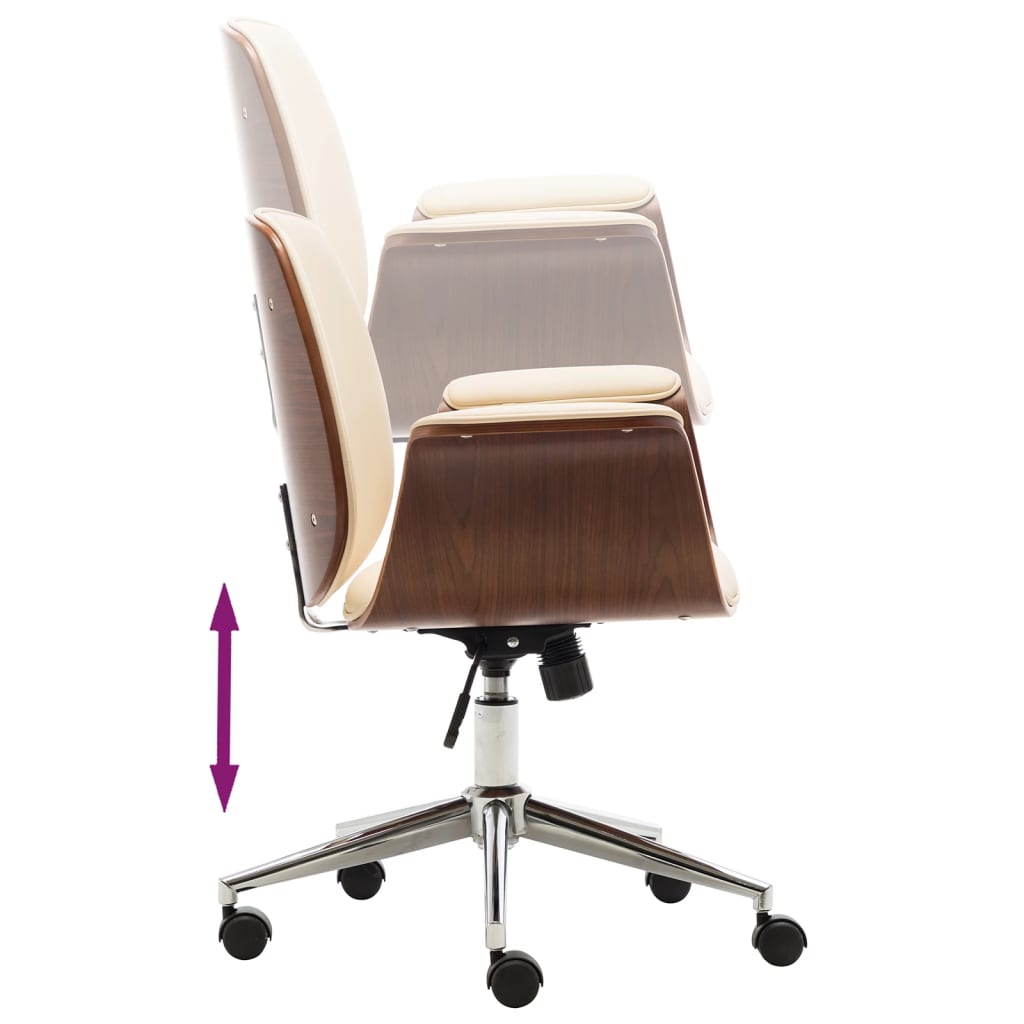 vidaXL Swivel Arm Chair Ergonomic Office Chair Bent Wood and Faux Leather-4