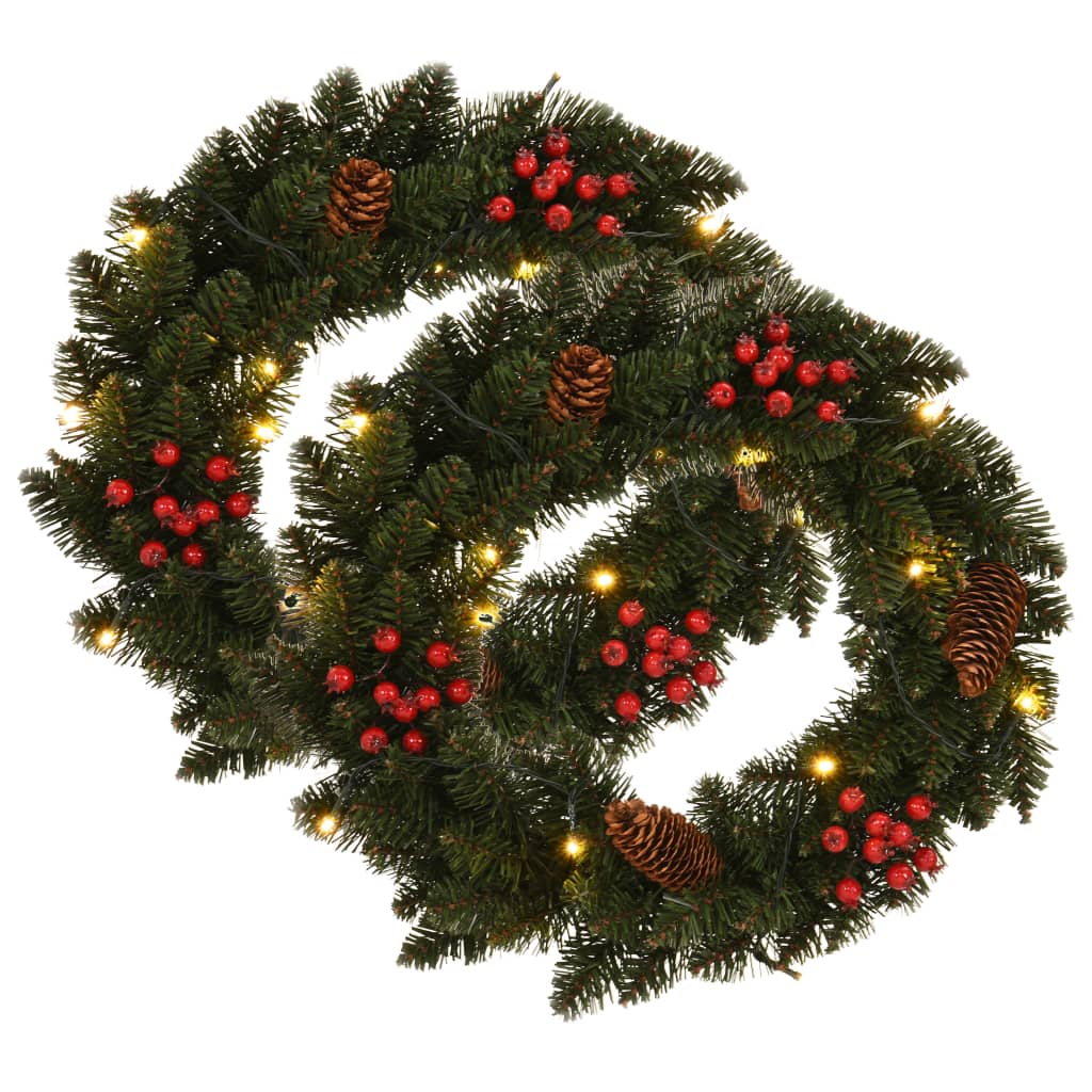 vidaXL Christmas Wreaths 2 pcs with Decoration Green 1 ft-0