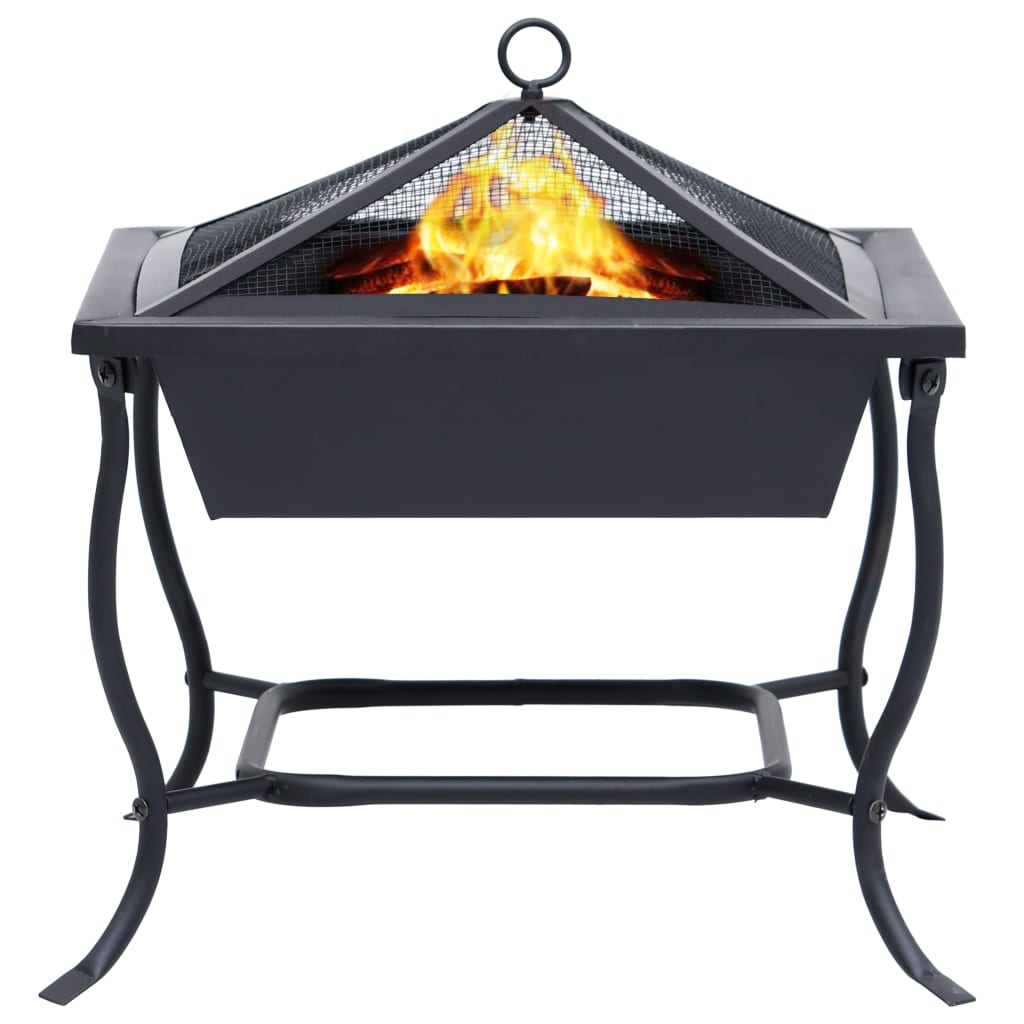 vidaXL Fire Pit Black 16.5"x16.5"x17.7" Steel-2