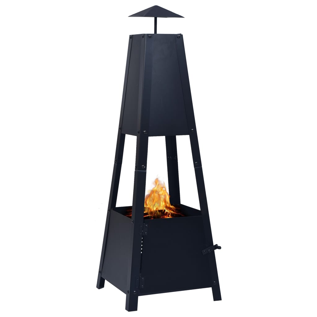 vidaXL Fire Pit Black 13.8"x13.8"x39" Steel-1