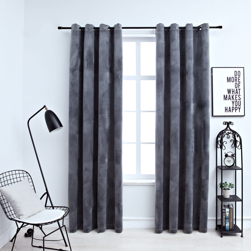 vidaXL Curtains 2 Pcs Roller Blackout Curtains Window Blinds with Rings Velvet-10