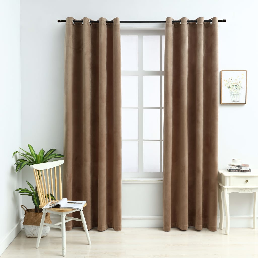 vidaXL Curtains 2 Pcs Roller Blackout Curtains Window Blinds with Rings Velvet-19