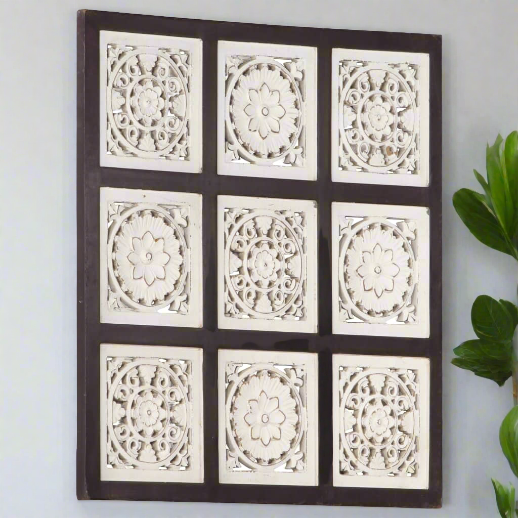 Wall Panel Decorative Panel with Hand-Carved Design Framed Wall Art