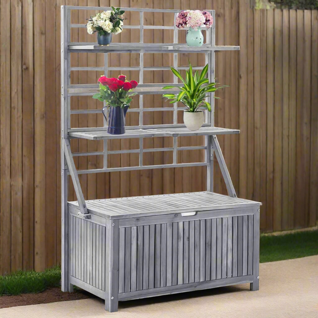 vidaXL Outdoor Storage Bench Garden Storage Box with Trellis Solid Wood Acacia