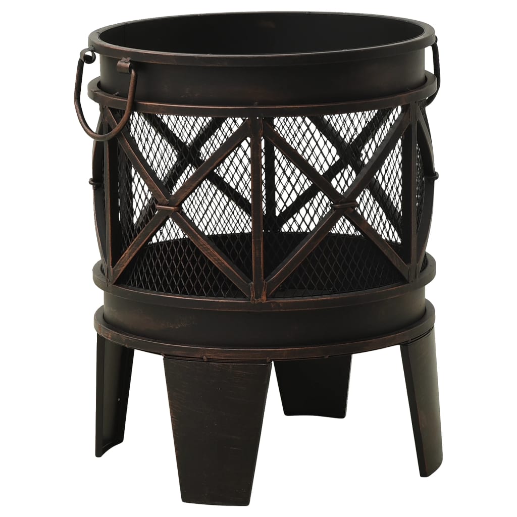 vidaXL Rustic Fire Pit with Poker Φ16.5"21.3" Steell-1