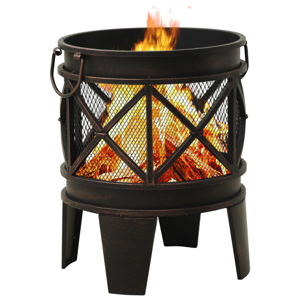 vidaXL Rustic Fire Pit with Poker Φ16.5"21.3" Steell-2