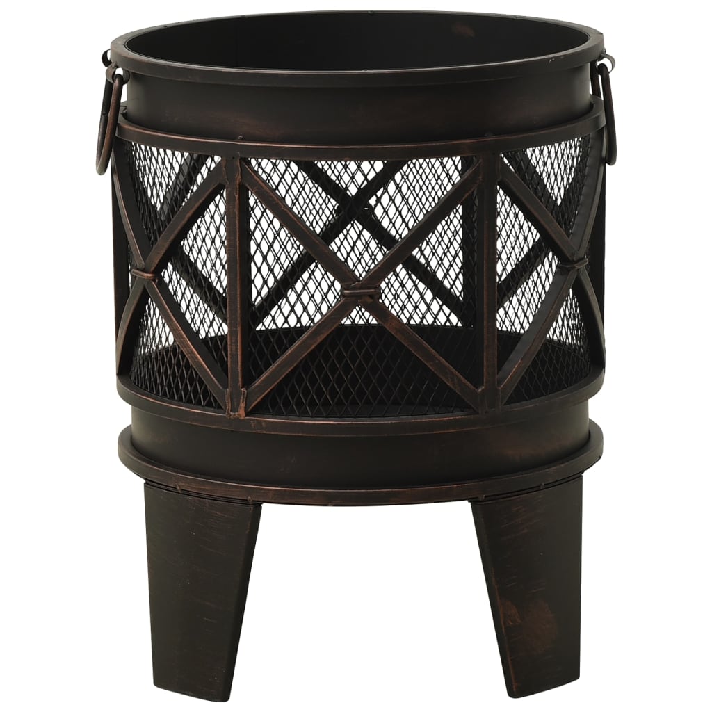 vidaXL Rustic Fire Pit with Poker Φ16.5"21.3" Steell-3