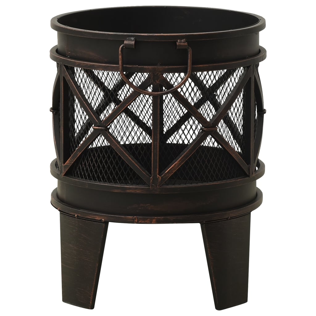 vidaXL Rustic Fire Pit with Poker Φ16.5"21.3" Steell-4