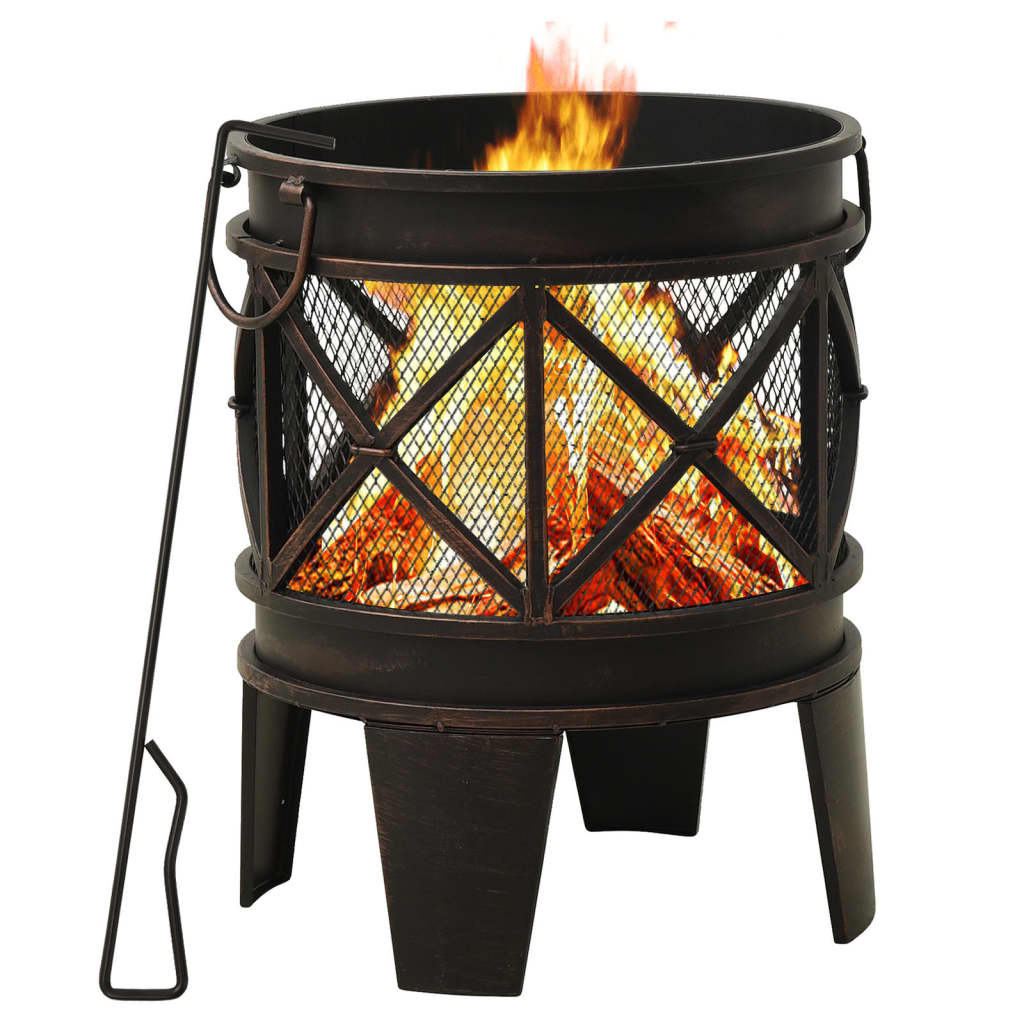 vidaXL Rustic Fire Pit with Poker Φ16.5"21.3" Steell-0