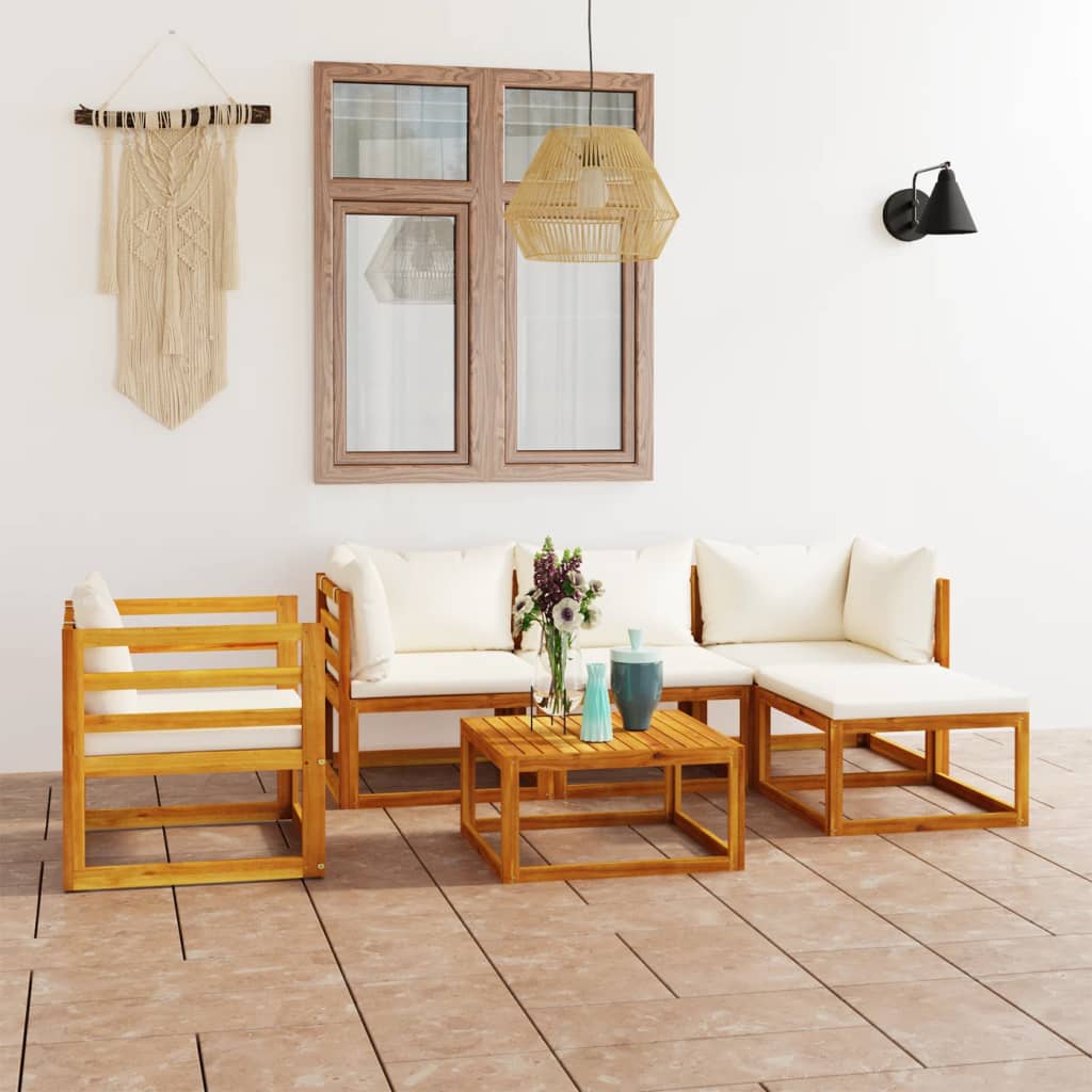 vidaXL 6 Piece Patio Lounge Set with Cushion Cream Solid Acacia Wood-2