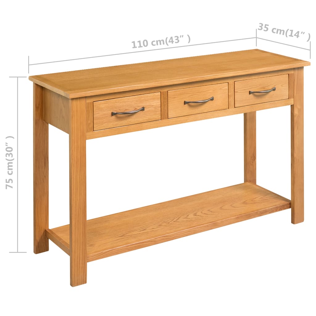 vidaXL Console Table 43.3"x13.7"x29.5" Solid Oak Wood-4