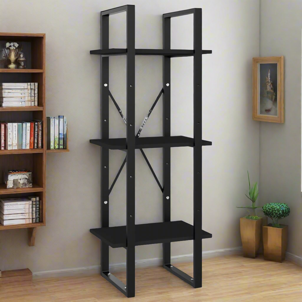 VidaXL 3-Tier Book Cabinet Black 15.7"x11.8"x41.3" Engineered Wood Media 6 of 6