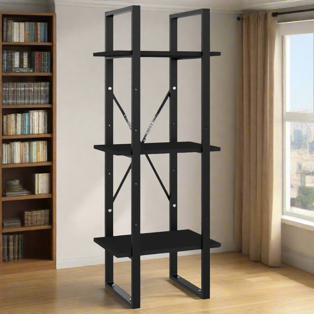 VidaXL 3-Tier Book Cabinet Black 15.7"x11.8"x41.3" Engineered Wood Media 7 of 7