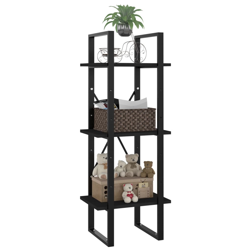 vidaXL 3-Tier Book Cabinet Black 15.7"x11.8"x41.3" Engineered Wood-2