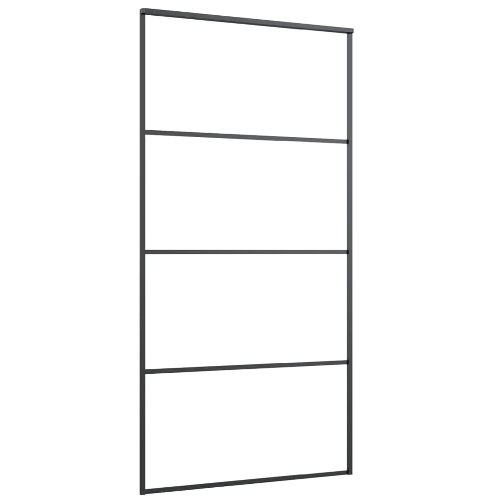 vidaXL Sliding Door Frosted ESG Glass and Aluminum 40.4"x80.7" Black-1