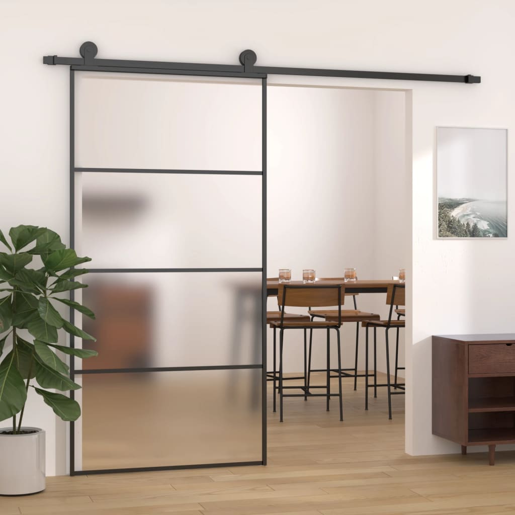 vidaXL Sliding Door Frosted ESG Glass and Aluminum 40.4"x80.7" Black-0