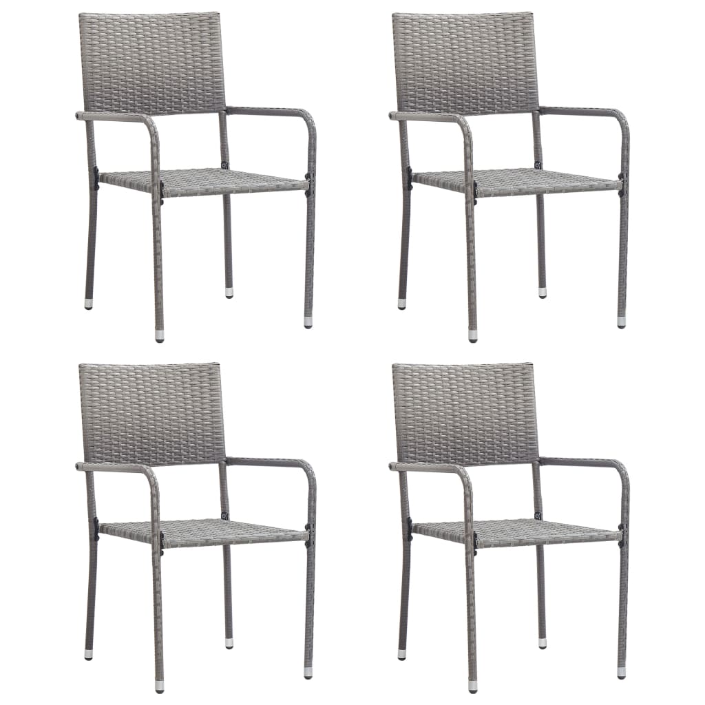 vidaXL Patio Dining Chairs 4 pcs Stackable Gray Poly Rattan-0