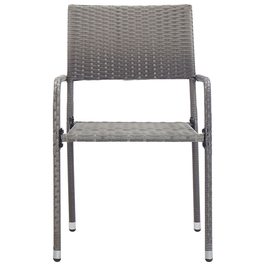 vidaXL Patio Dining Chairs 4 pcs Stackable Gray Poly Rattan-2