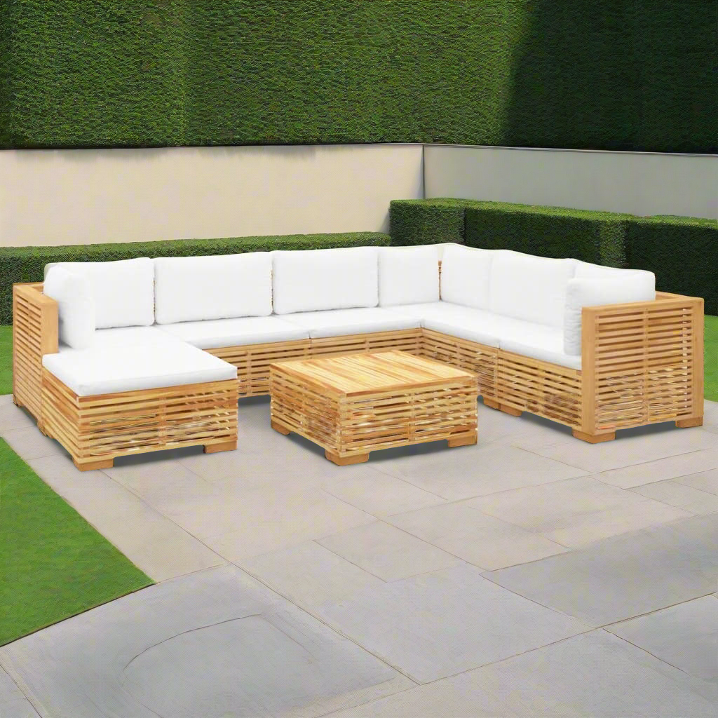 8 Piece Patio Lounge Set with Cushions Solid Wood Teak