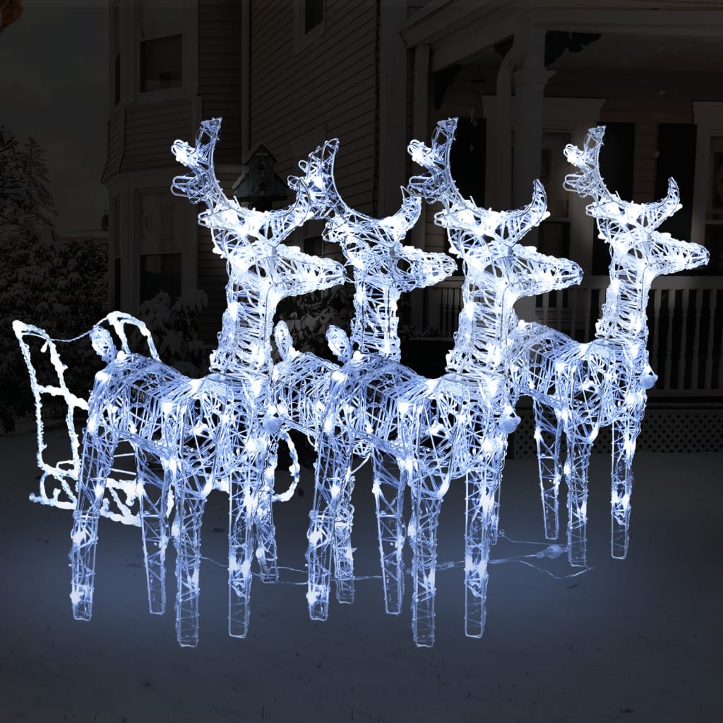 vidaXL Reindeers & Sleigh Christmas Decoration 240 LEDs Acrylic-0