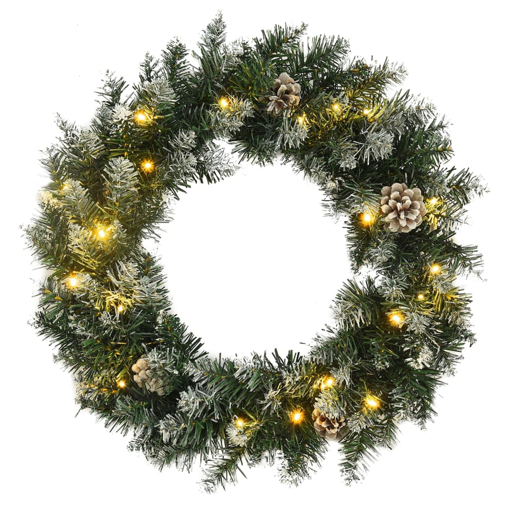 vidaXL Christmas Wreath Artificial Xmas Garland with LED Lights Green PVC-1