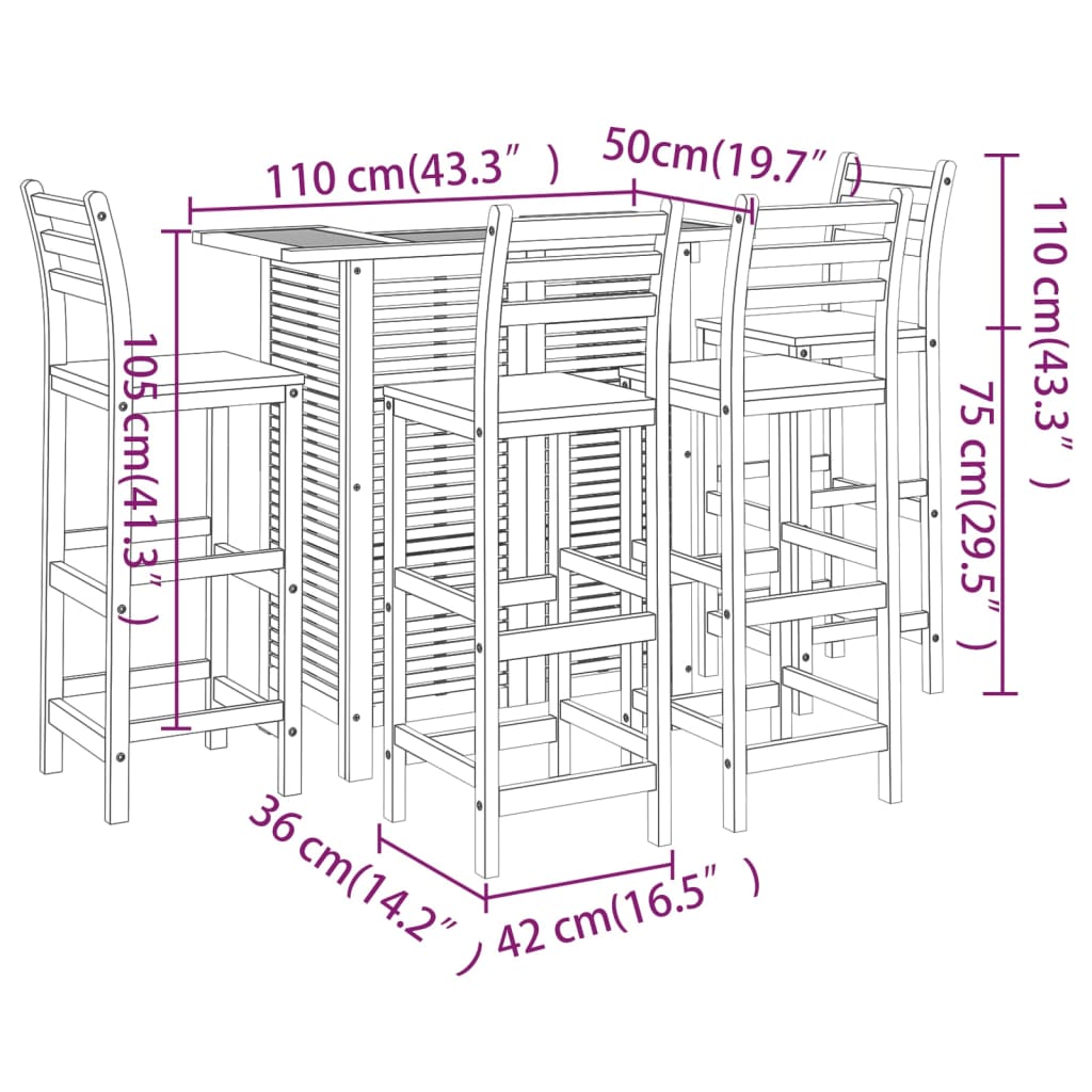 vidaXL 5 Piece Patio Bar Set Solid Wood Acacia-1