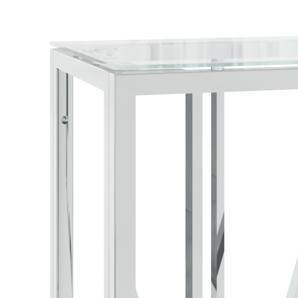 vidaXL Console Table 43.3"x11.8"x27.6" Stainless Steel and Glass-3