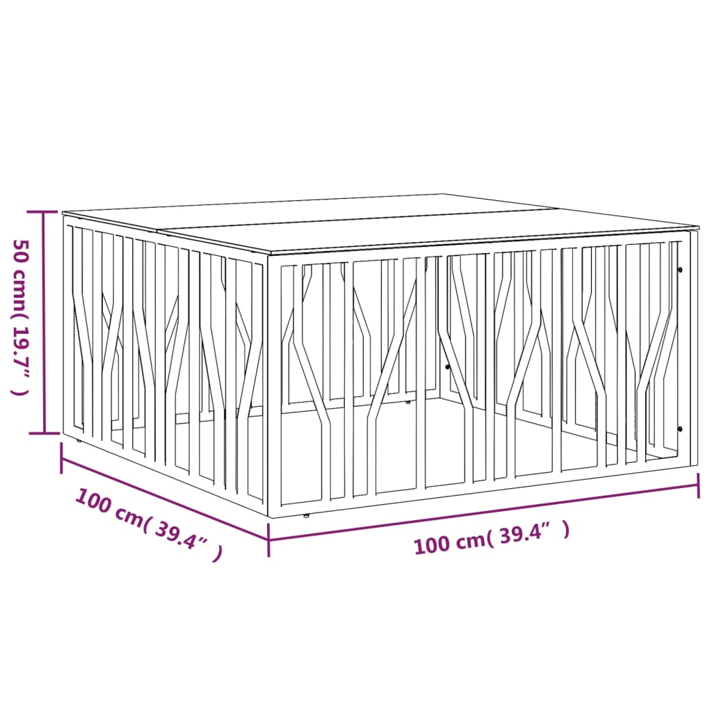 vidaXL Coffee Table 39.4"x39.4"x19.7" Stainless Steel and Glass-4