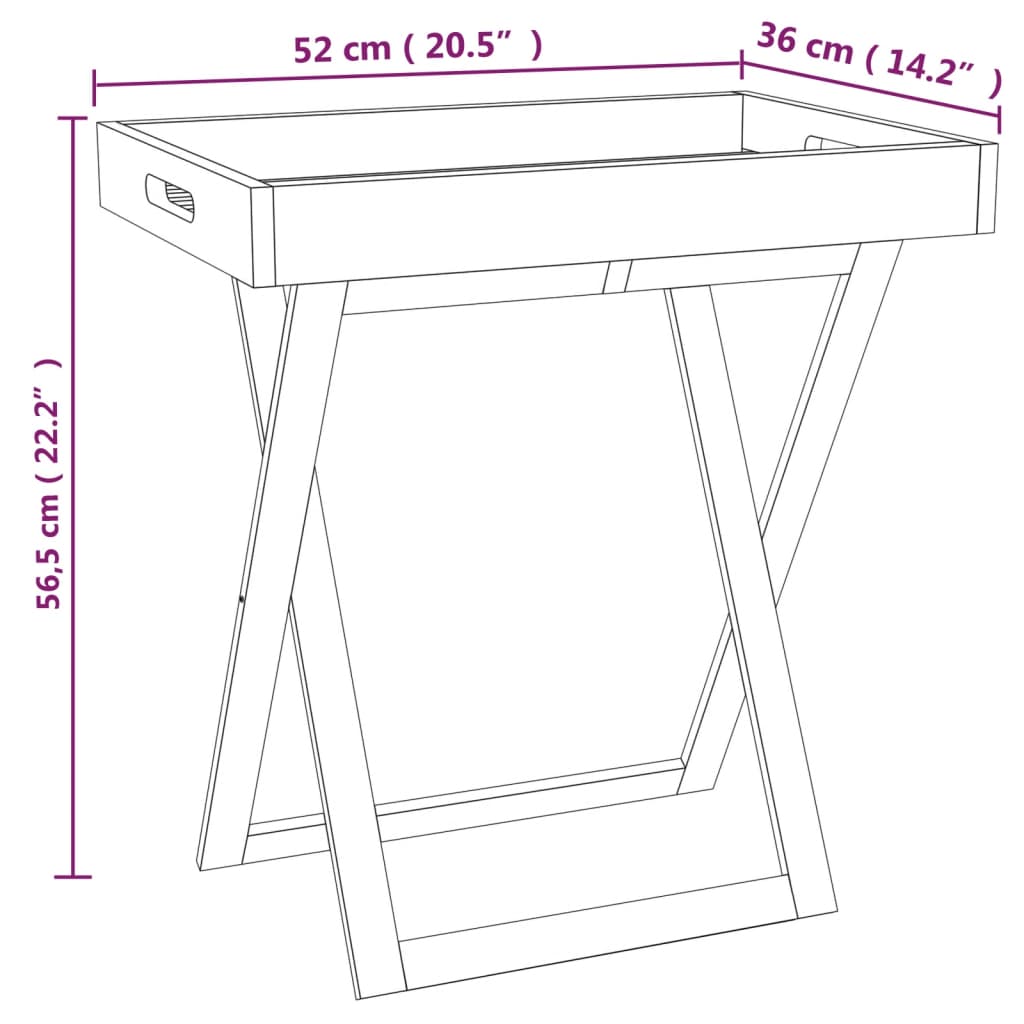 vidaXL Folding Tray Table 20.5"x14.2"x22.2" Solid Wood Walnut-4