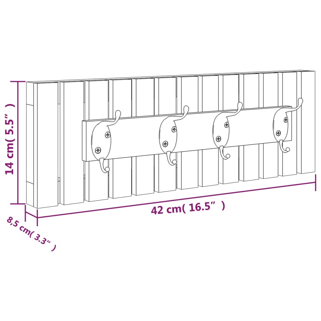 vidaXL Wall Hanger 16.5"x3.3"x5.5" Solid Wood Walnut-4