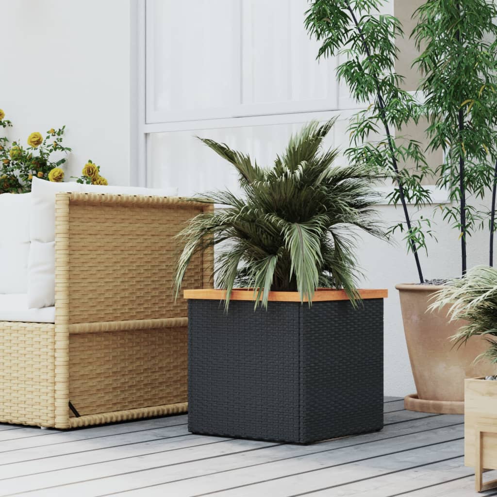 vidaXL Planter Decorative Outdoor Patio Plant Pot Flower Box Black Poly Rattan-5