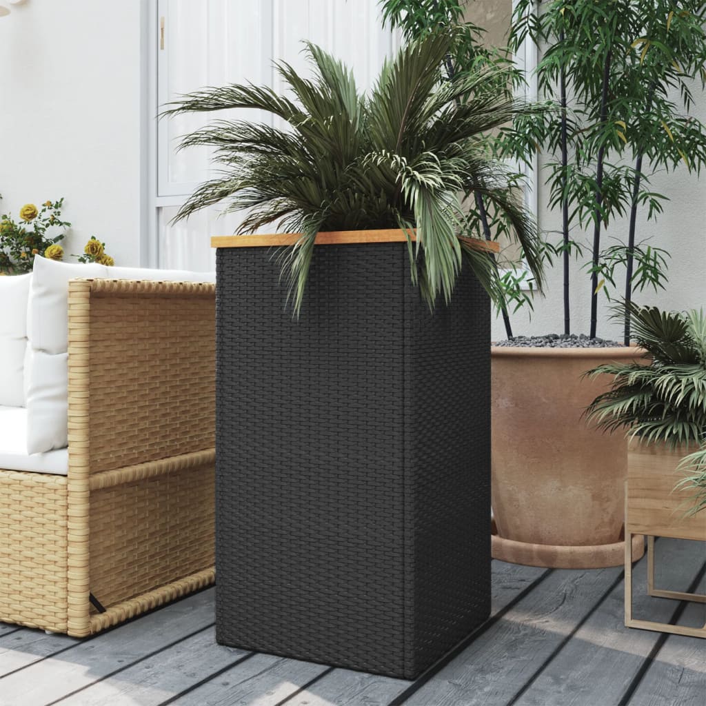 vidaXL Planter Decorative Outdoor Patio Plant Pot Flower Box Black Poly Rattan-6