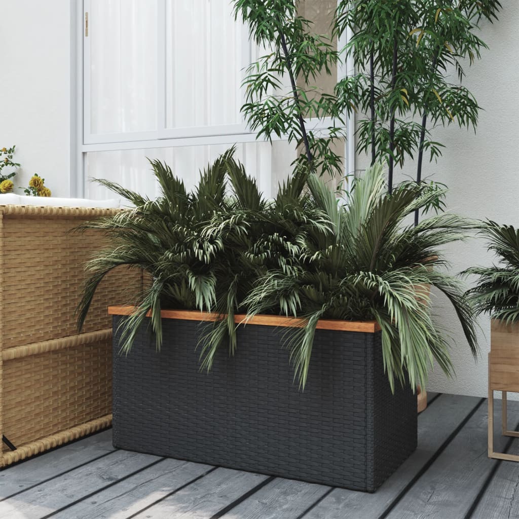 vidaXL Planter Decorative Outdoor Patio Plant Pot Flower Box Black Poly Rattan-7