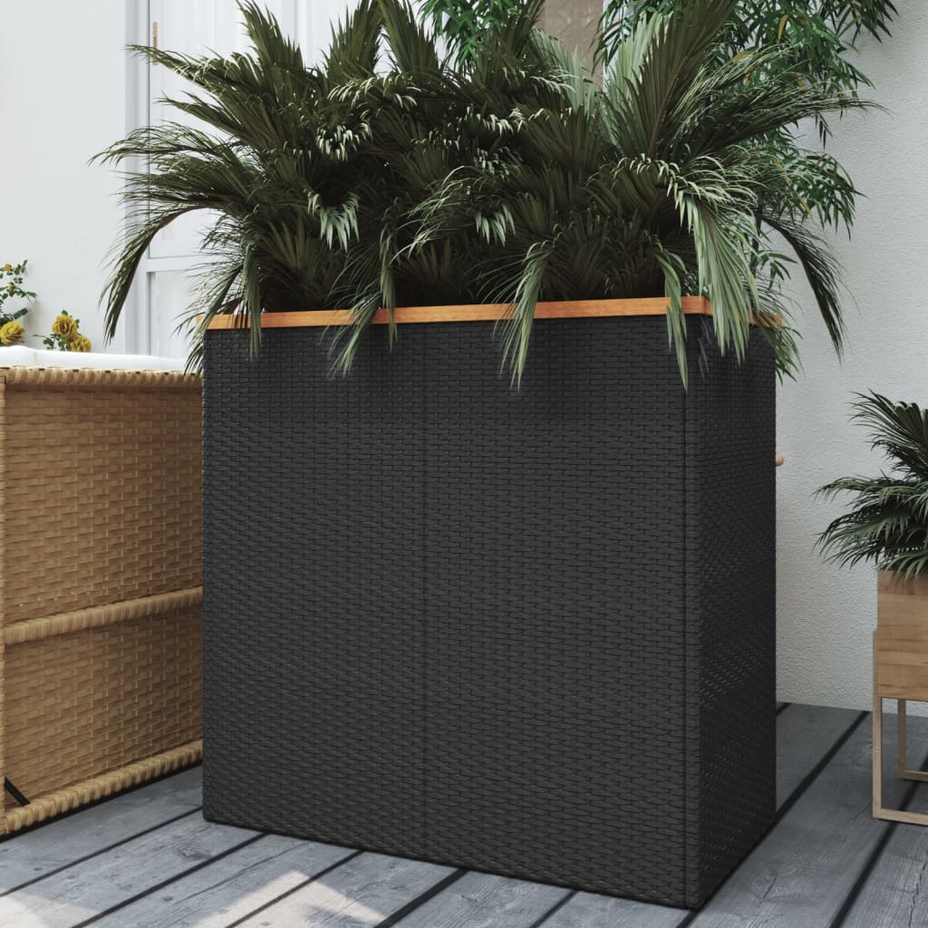 vidaXL Planter Decorative Outdoor Patio Plant Pot Flower Box Black Poly Rattan-1