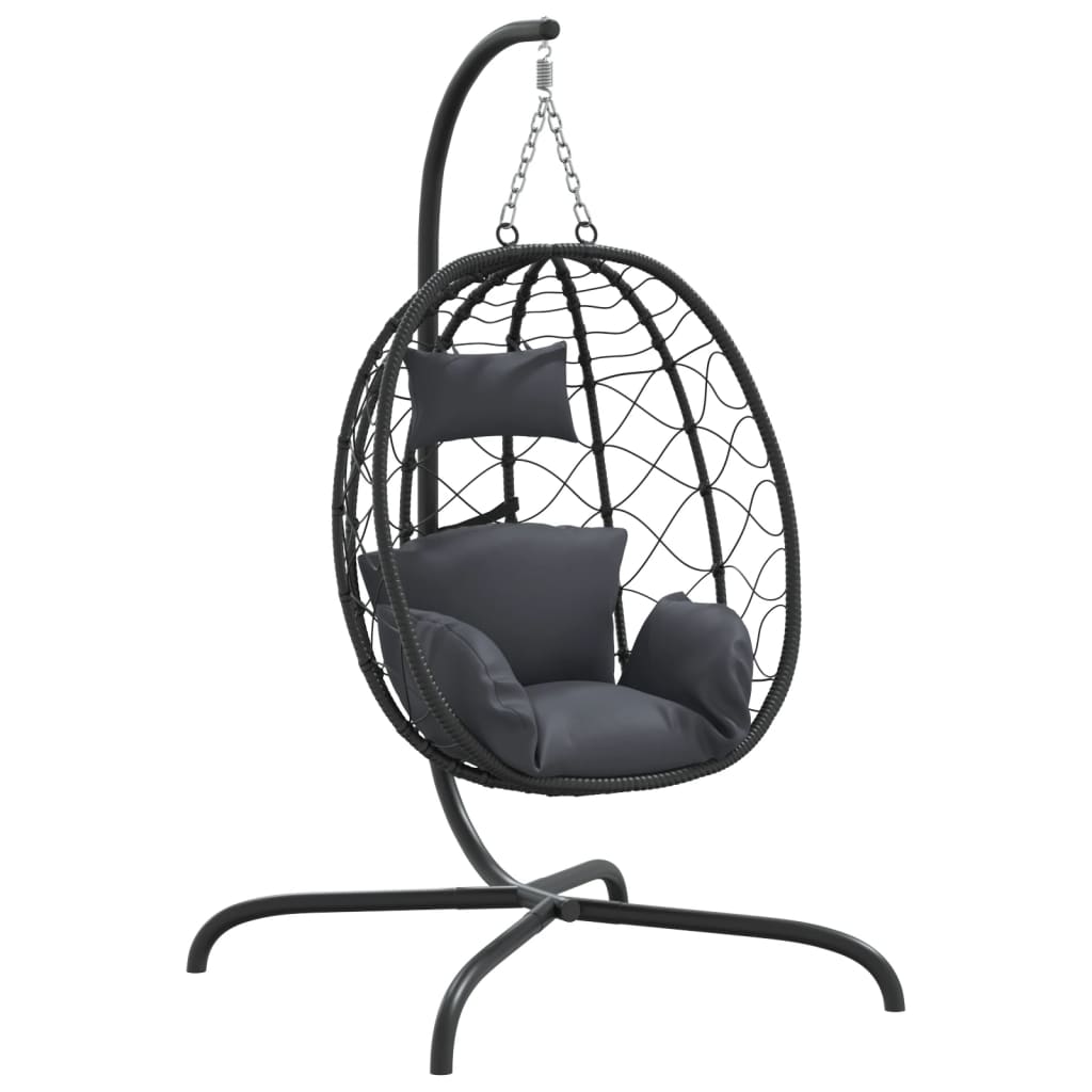 vidaXL Hanging Egg Chair with Cushion Anthracite Poly Rattan&Steel-2