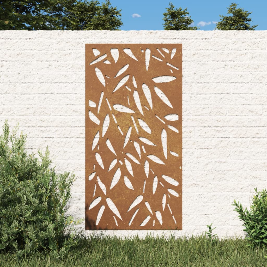 vidaXL Patio Wall Decoration 41.3"x21.7" Corten Steel Bamboo Leaf Design-0