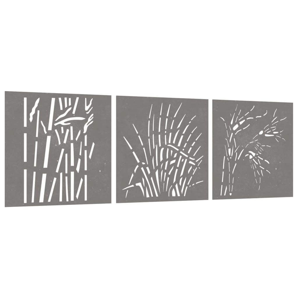 vidaXL Patio Wall Decorations 3 pcs 21.7"x21.7" Corten Steel Grass Design-1