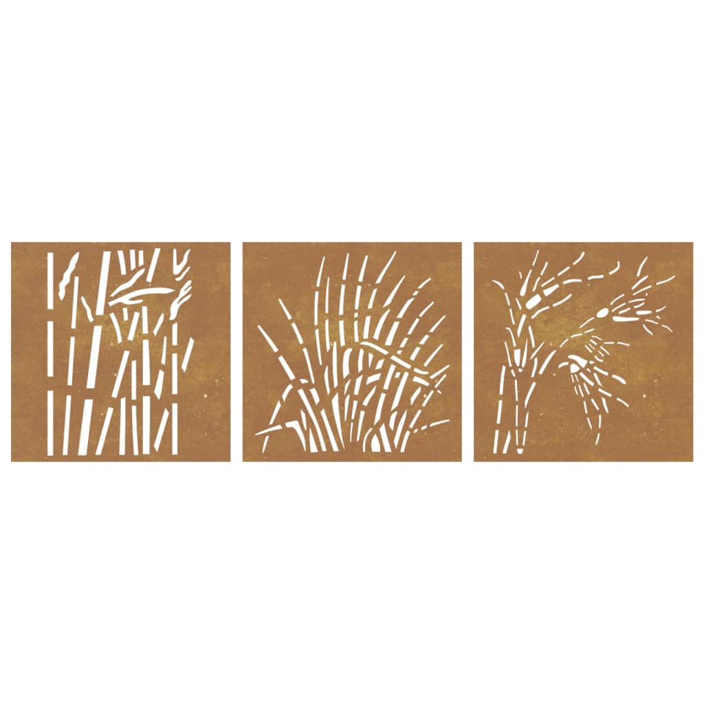 vidaXL Patio Wall Decorations 3 pcs 21.7"x21.7" Corten Steel Grass Design-2