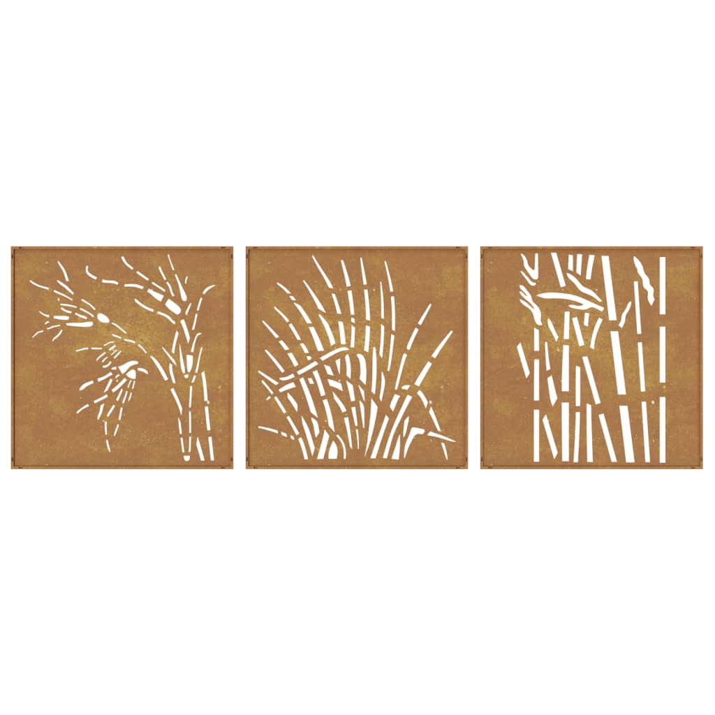 vidaXL Patio Wall Decorations 3 pcs 21.7"x21.7" Corten Steel Grass Design-3