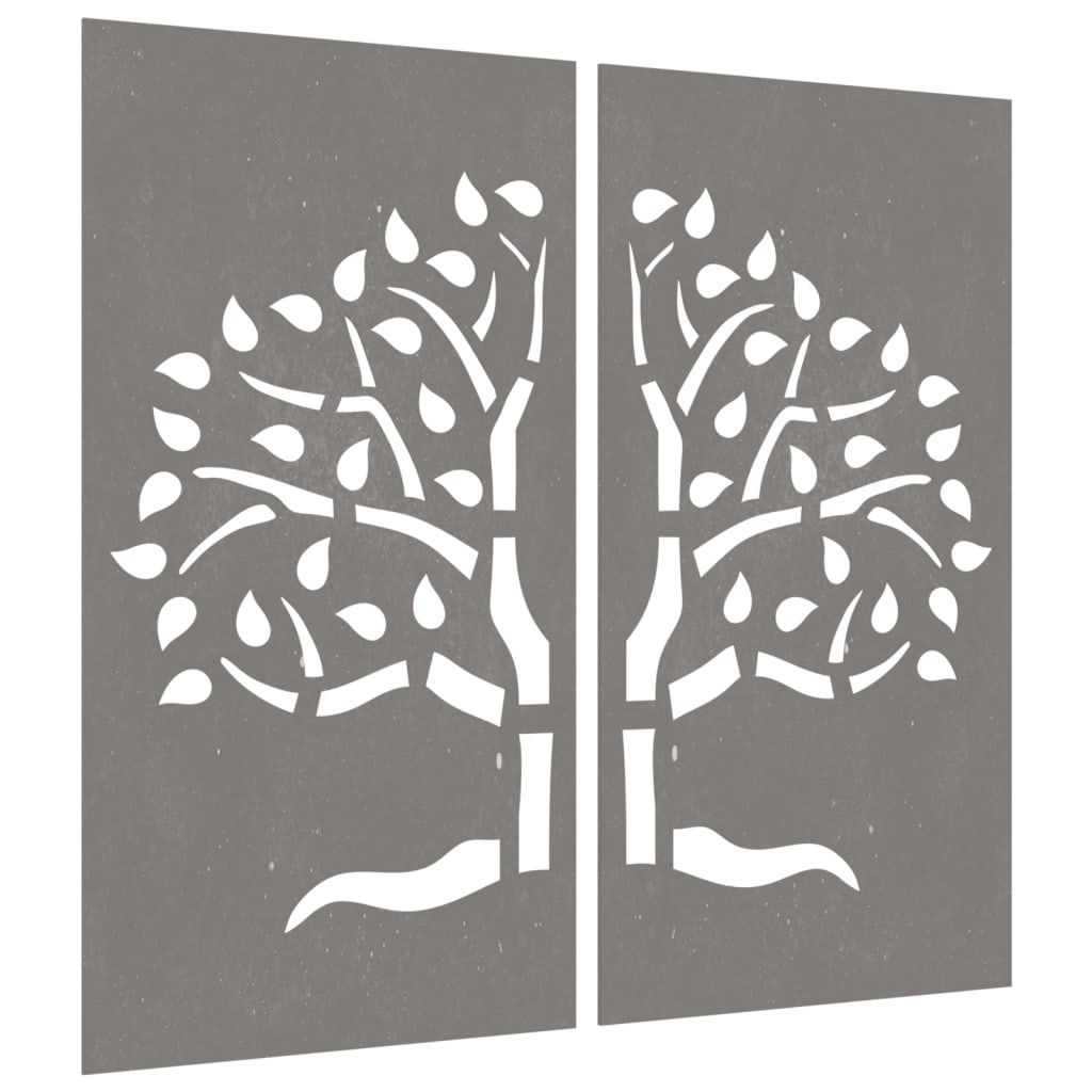 vidaXL Patio Wall Decorations 2 pcs 41.3"x21.7" Corten Steel Tree Design-1